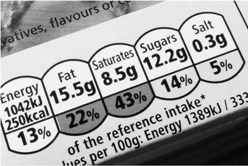 Nutritional information for a product categorised as HFSS (High in Fat, Sugar, Salt). 